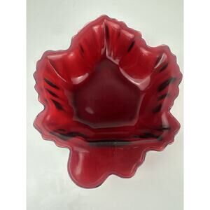 Vintage Anchor Hocking Red Glass Maple Leaf-Shaped Bowl, Candy, Trinket Dish